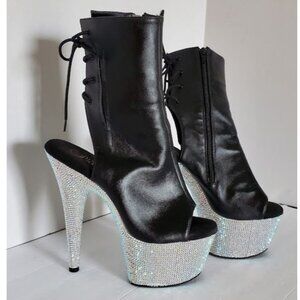Pleaser Bejeweled-1018DM Open-Toe Rhinestone Platform & Heel Bootie Shoe Size 7